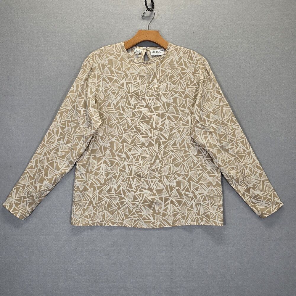 Pia Rucci long-sleeve blouse Beige abstract geometric triangle pattern M